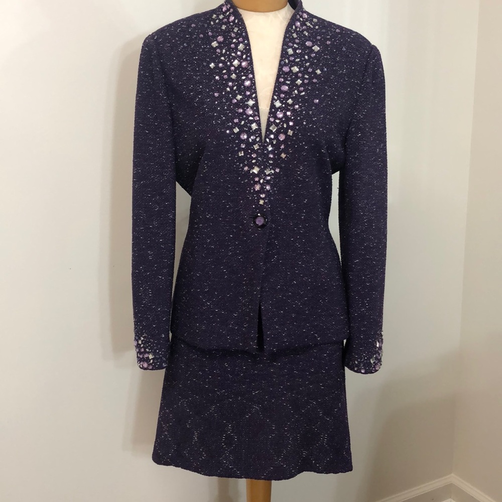 2 piece sparkly purple knit suit